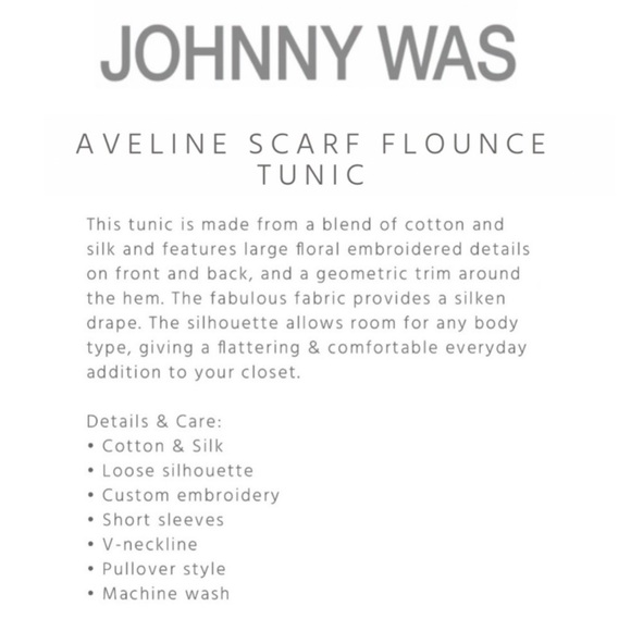 Johnny Was Aveline Scarf Flounce Tunic Short Sleeve Embroidered Silk Gray Top M - Picture 9 of 10